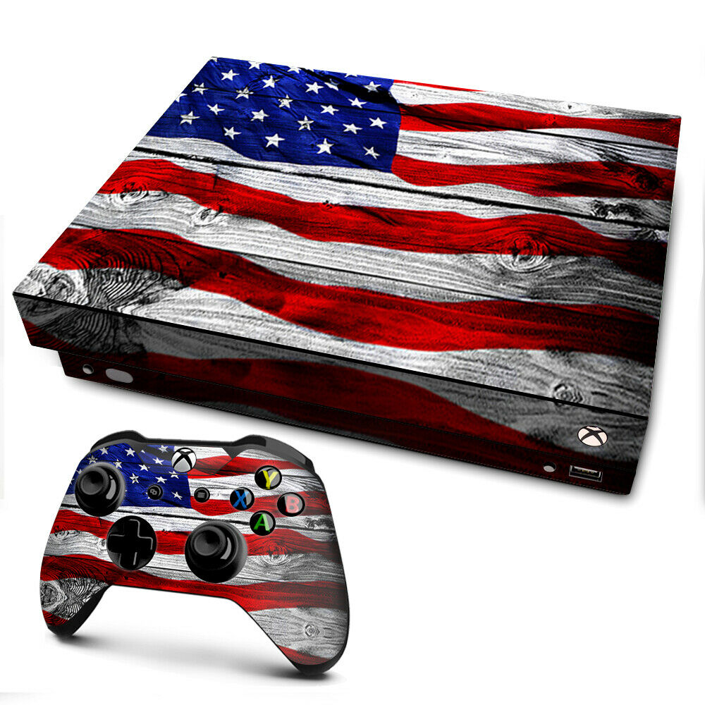Xbox One X Console Skins Decal Wrap Only American Flag On Wood