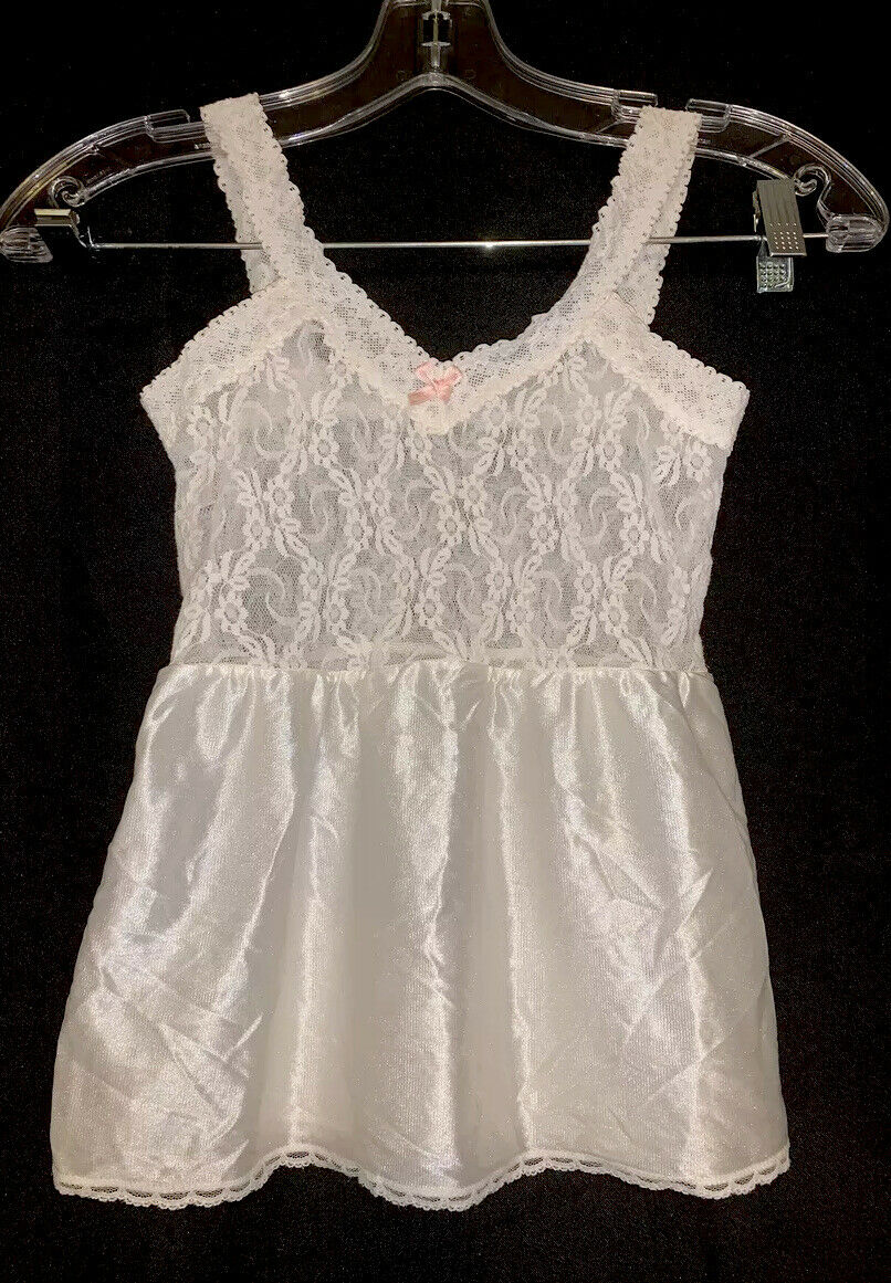 Vintage 4/5 Little Girls White Silky Nylon Lace Dress Full Slip Underwear