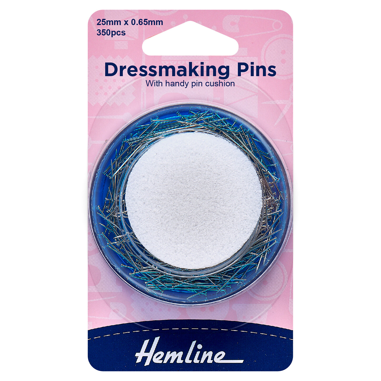 Hemline Hardened & Polished Dressmakers Pins & Foam Pin Cushion
