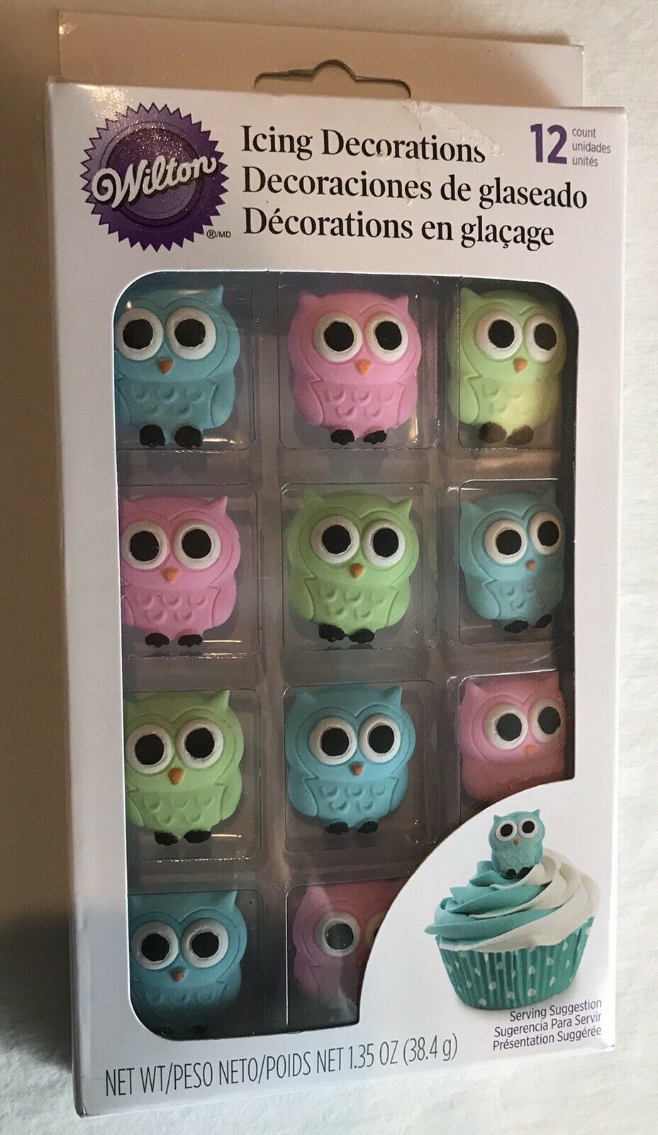 12 Ct. Set Wilton Pastel Owl Icing Decorations For Cakes Cupcake Candy Cookies