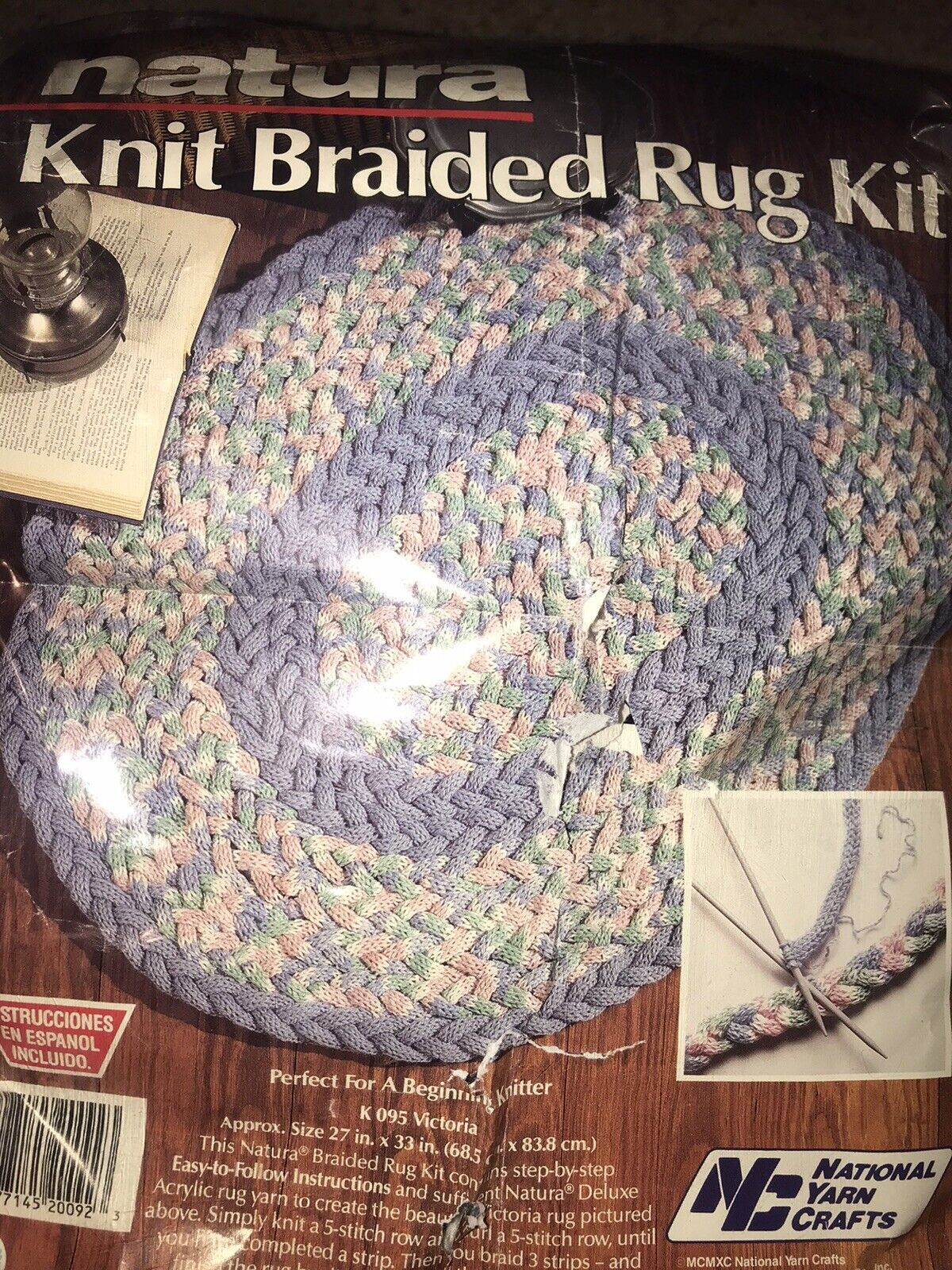 Vintage Knit Rug Craft Kit Partially Complete Pink Blue White 1990 Yarn
