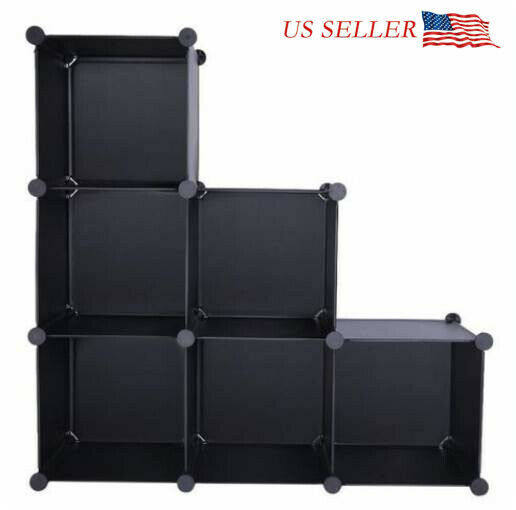 6 Compartments Black Matte Translucent Doorless Storage Cabinet With Adjustable