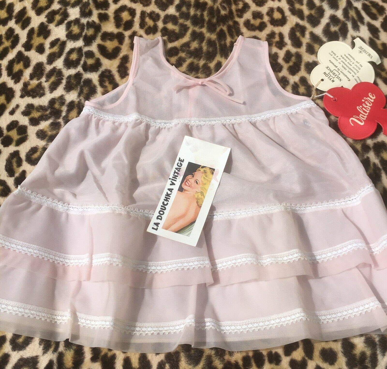 French 1950s Baby Girl Slip Dress & Petticoat~pink Nylon~white Lace~new~3/4 Yrs
