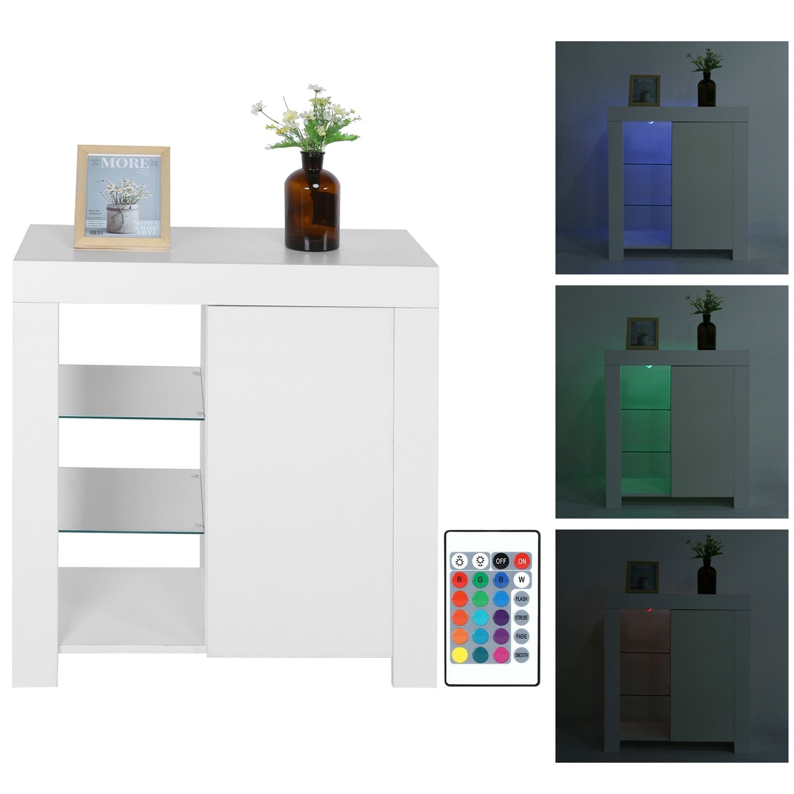 Kitchen Sideboard W/ Led Multi-color Lights Cupboard 3-tier Storage Cabinet