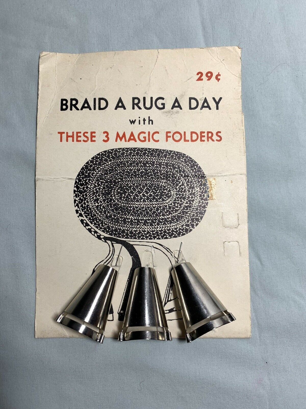 Vintage Braid A Rug A Day Rug Braiding Kit, Instructions & 3 Metal Folding Tools