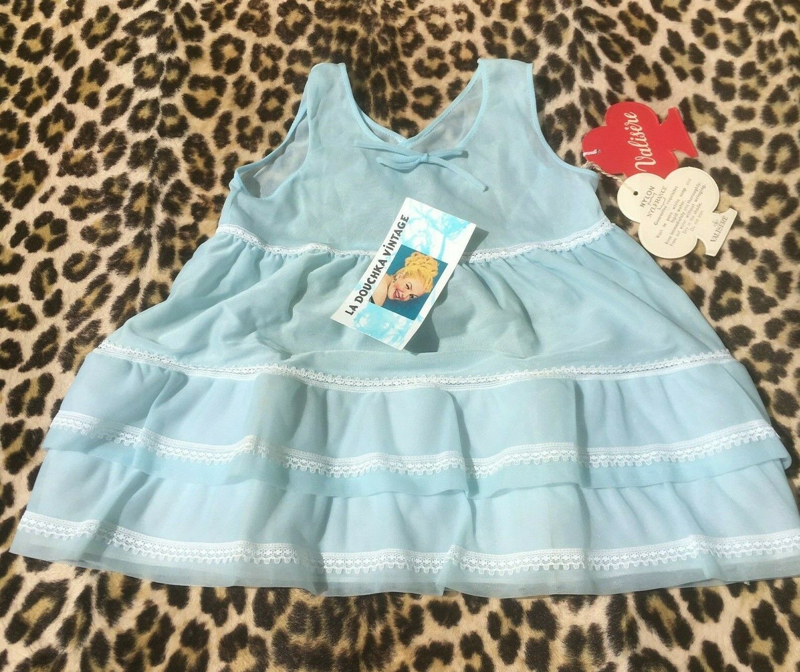 French 1950s Baby Girl Slip Dress & Petticoat~blue Nylon~white Lace~new~1/2 Yrs