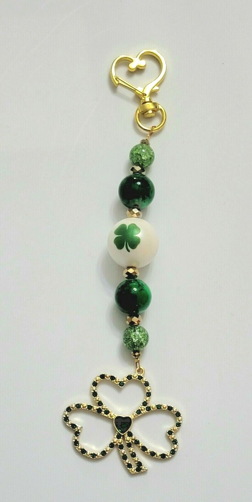 Emerald Shamrock Lucky Green Beaded St. Patrick's Day Scissor Fob Or Purse Charm