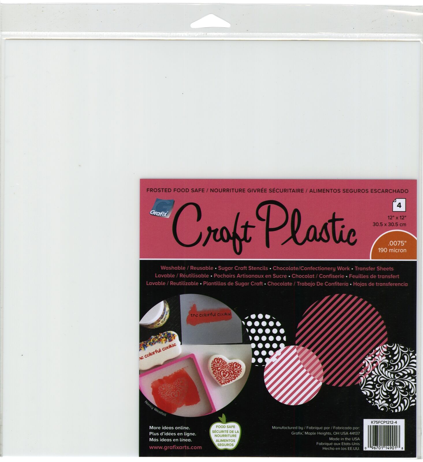 Grafix Foodsafe Craft Plastic Sheets 12"x12" 4/pkg-frosted .0075