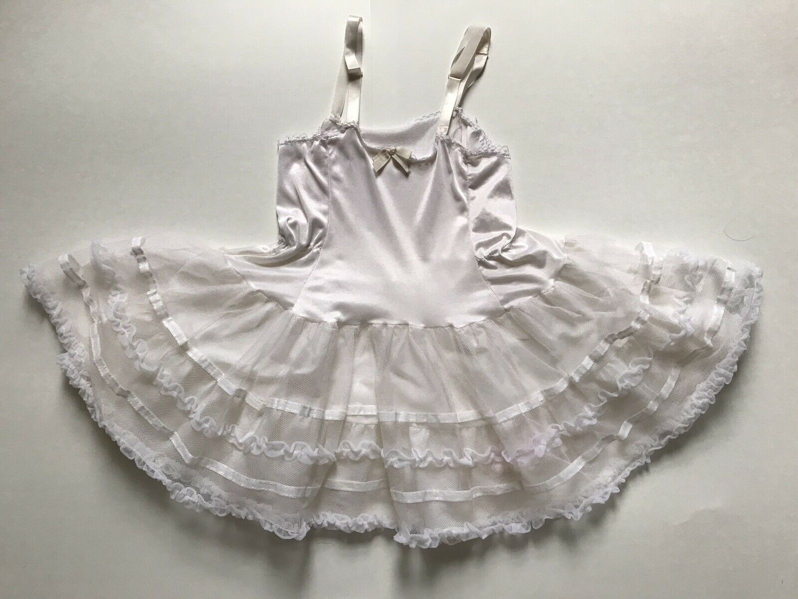 Vintage 50's Tiered Crinoline Full Slip White Petticoat Little Girls  Size 8-10?