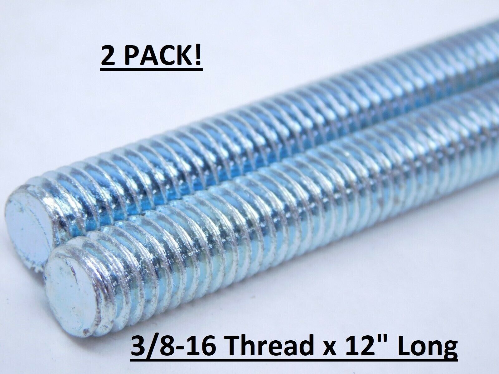 2 Pack - All Threaded Rod Zinc-plated Steel Size: 3/8-16" Thread X 12" Long