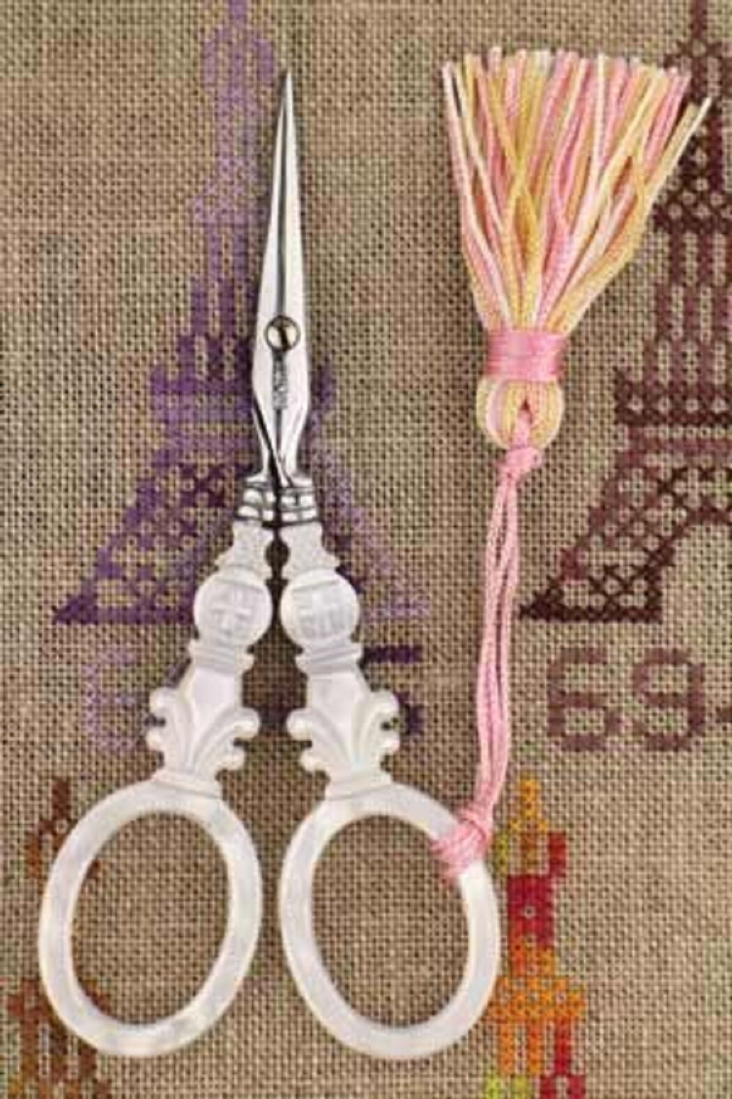 Embroidery Scissors Sajou Cross Motif Mother Of Pearl 4-1/2"