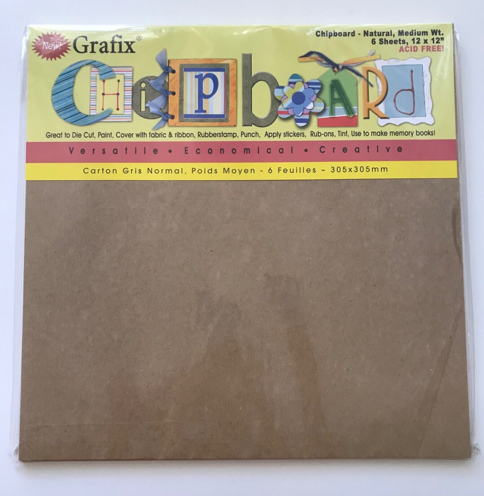 Grafix 12 X 12 Chipboard-natural, Medium Wt. 6 Sheets