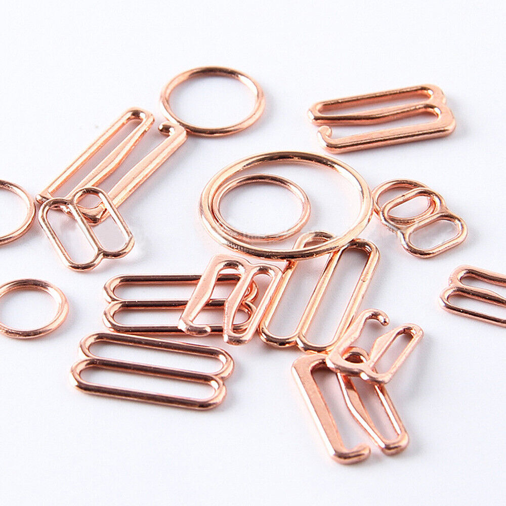 100pcs Rose Gold Metal Bra Straps Adjustment Buckles Sliders Rings Clips 6-20mm