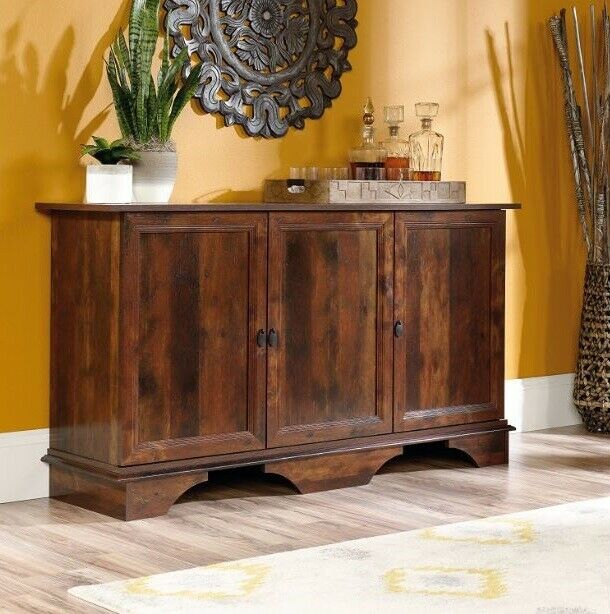 Rustic Buffet Cabinet Console Cherry Brown Credenza Storage Console Sideboard