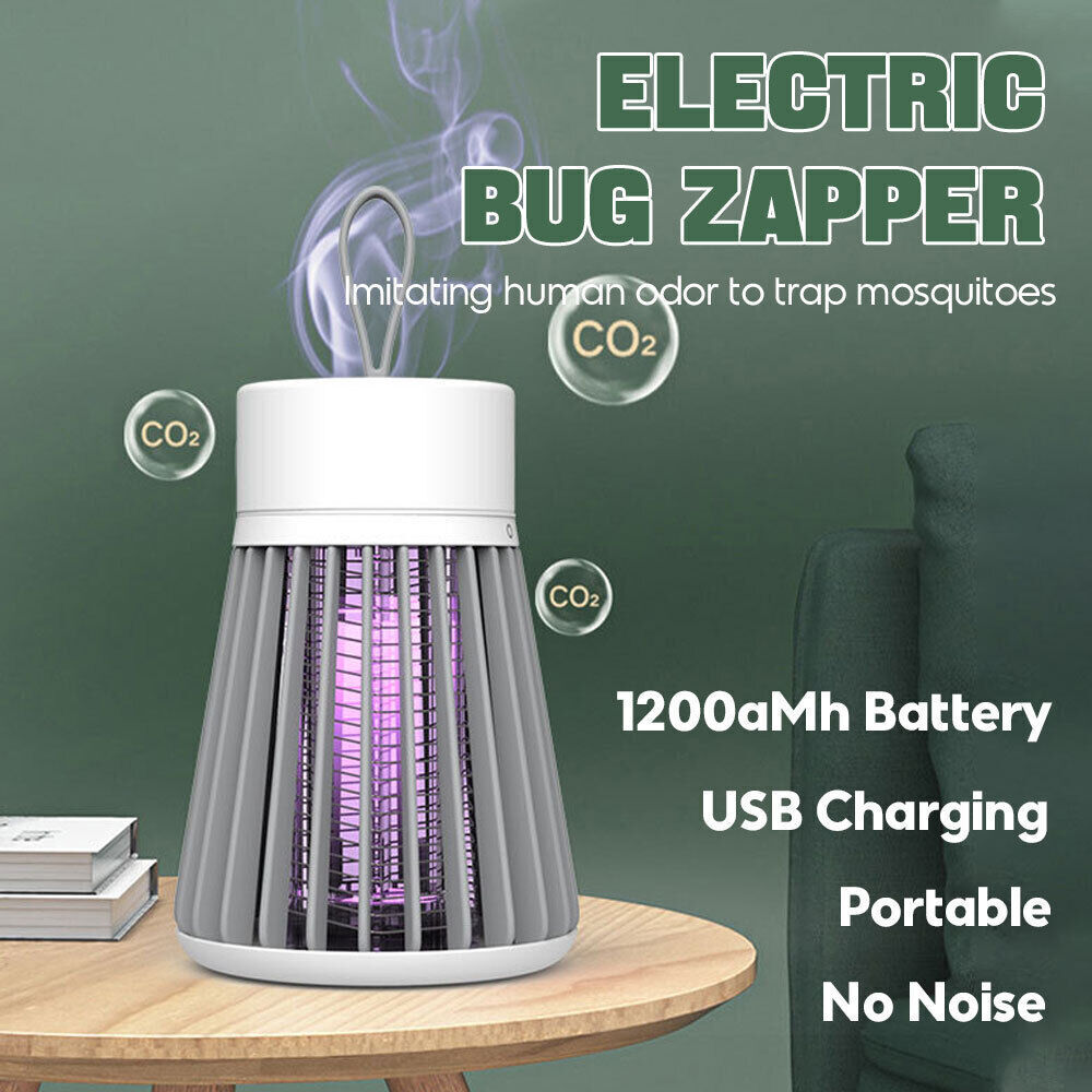 Rechargeable Zap Electric Mosquito Killer Lamp Trap Fly Bug Insect Zapper Gray