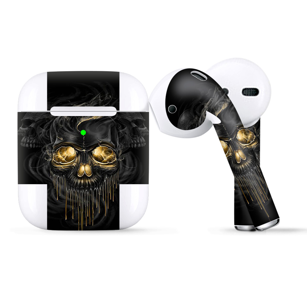 Skins Wraps Compatible For Apple Airpods  Golden Skull