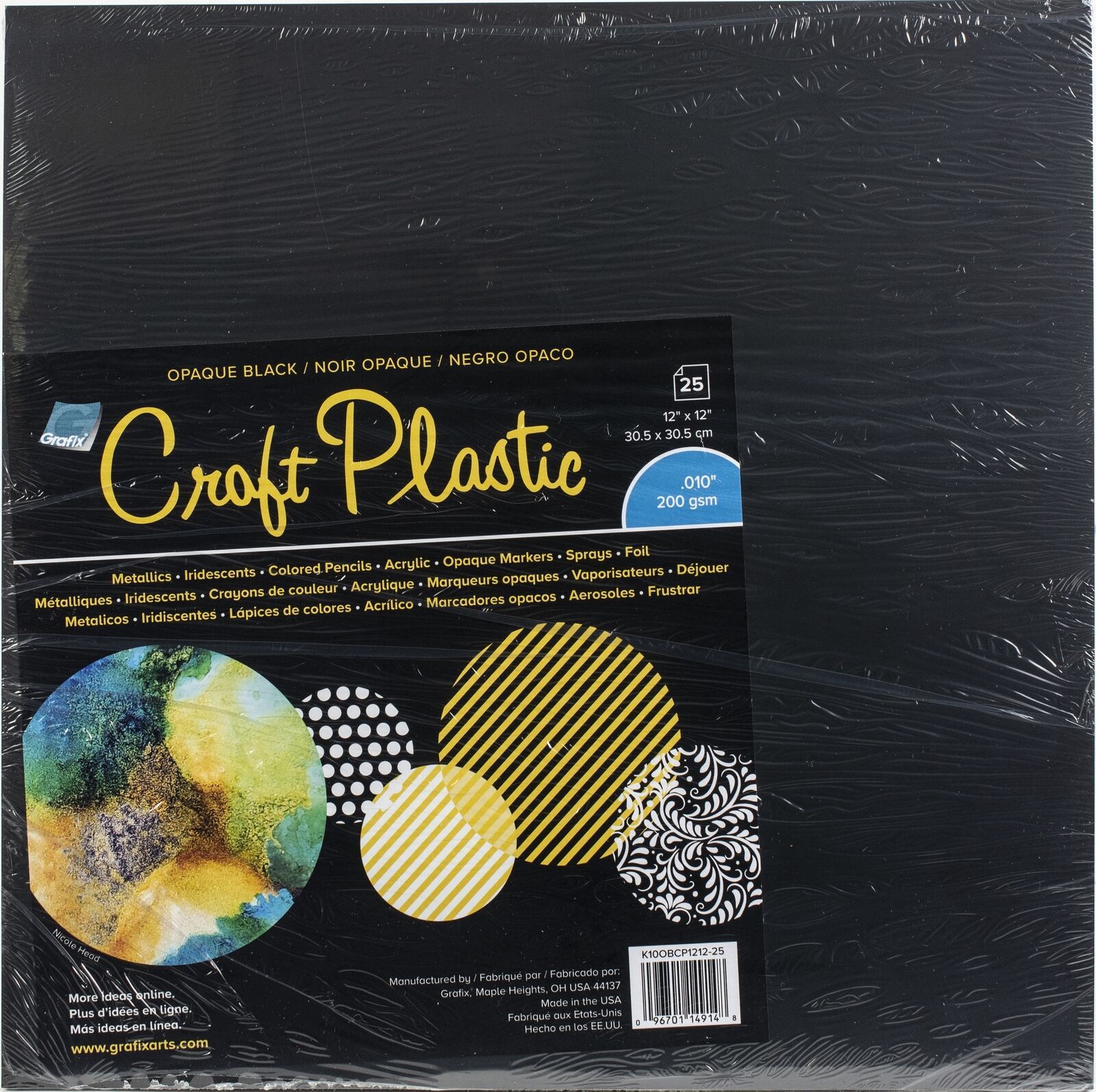 Grafix Craft Plastic Sheets 12"x12" 25/pkg-opaque Black .010
