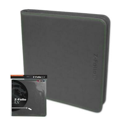 Bcw Gray Gaming Card Z-folio Zippered Lx Leatherette Album With 12 Pocket Page