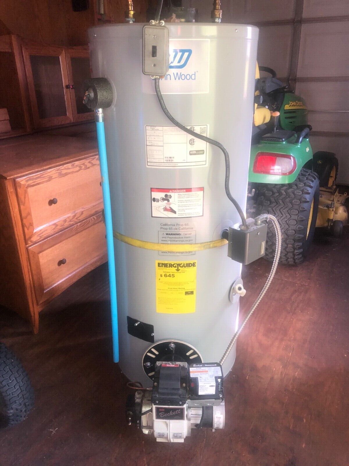 John Wood 30 Gallon Oil Fired Water Heater Complete With Beckett Burner