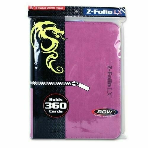 Bcw Z-folio 9 Pocket Lx Pink Leatherette Gaming Card Zippered Storage Album