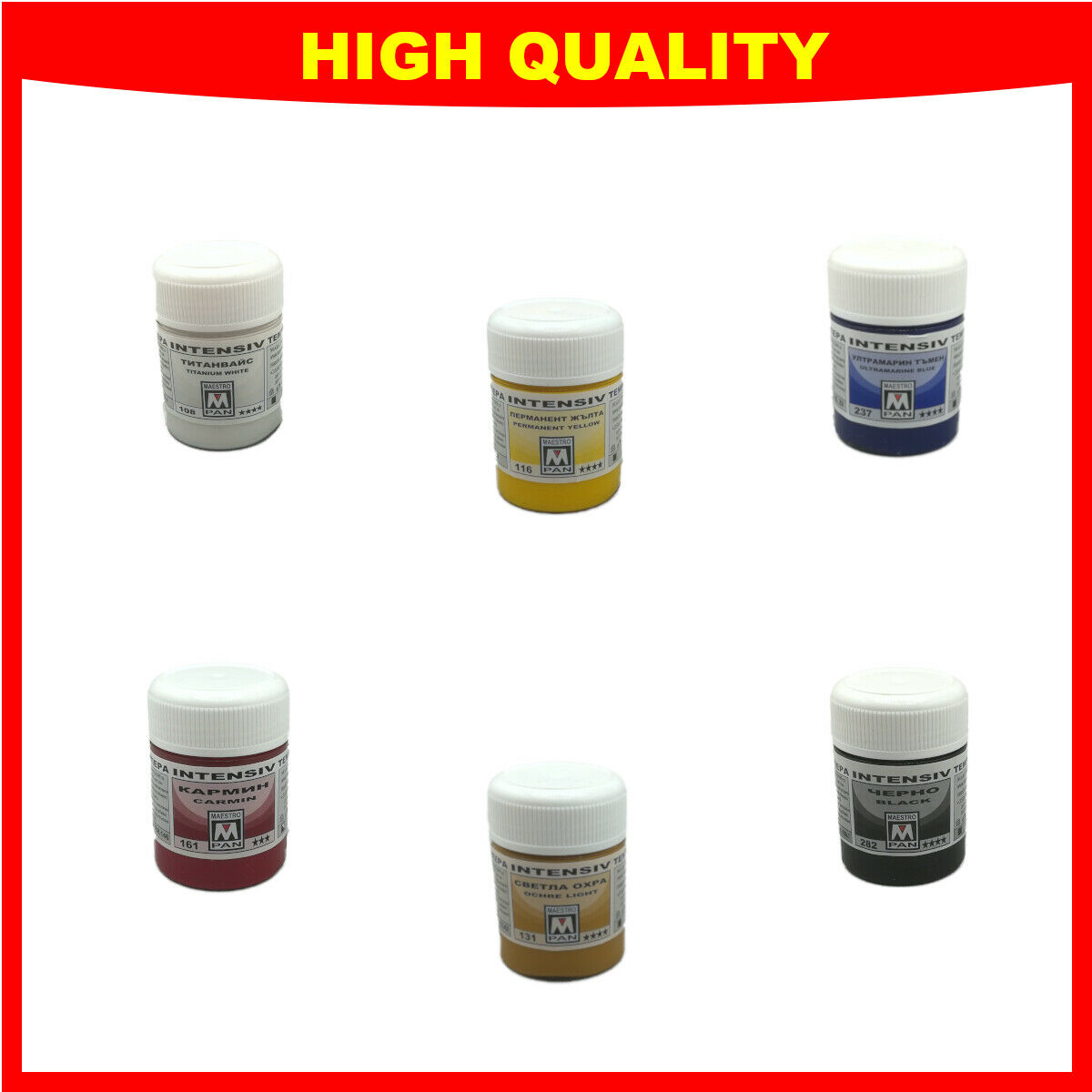 Tempera Paints Set Of 6x50ml Jars High Quality Professional Ready To Use Colors