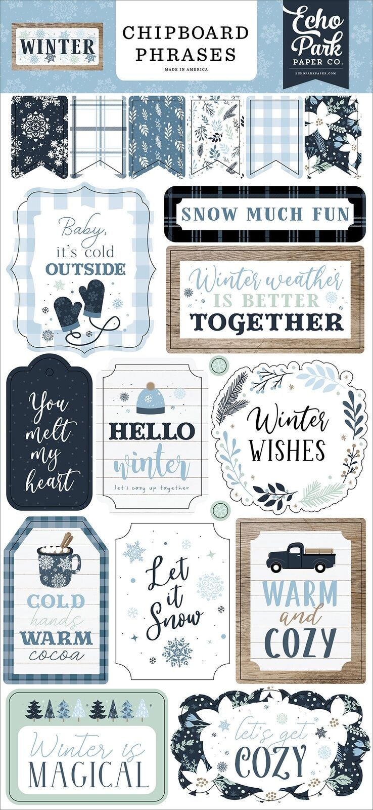 Winter Chipboard 6"x13"-phrases - 3 Pack