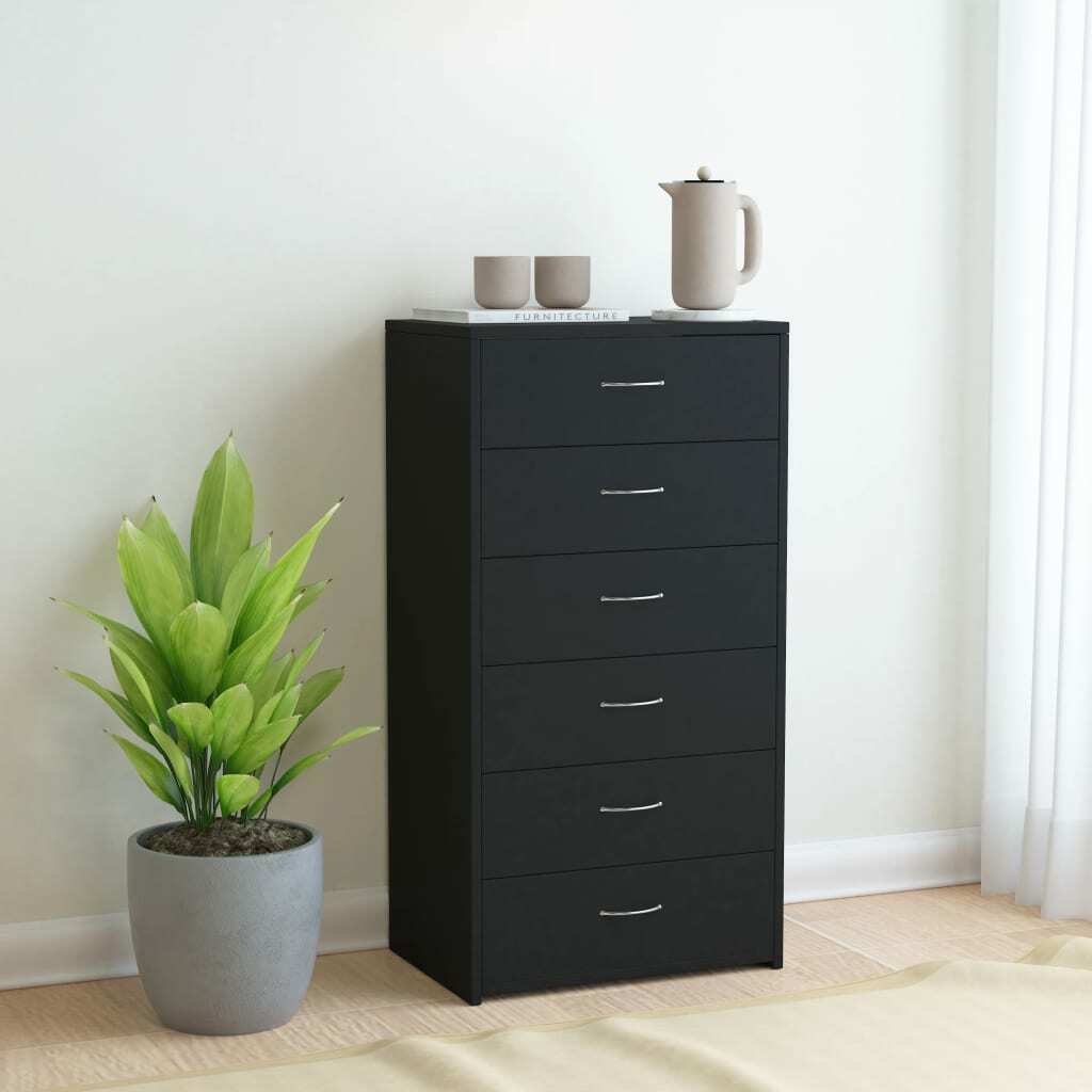 Sideboard With 6 Drawers Black 23.6"x13.4"x37.8 Chipboard