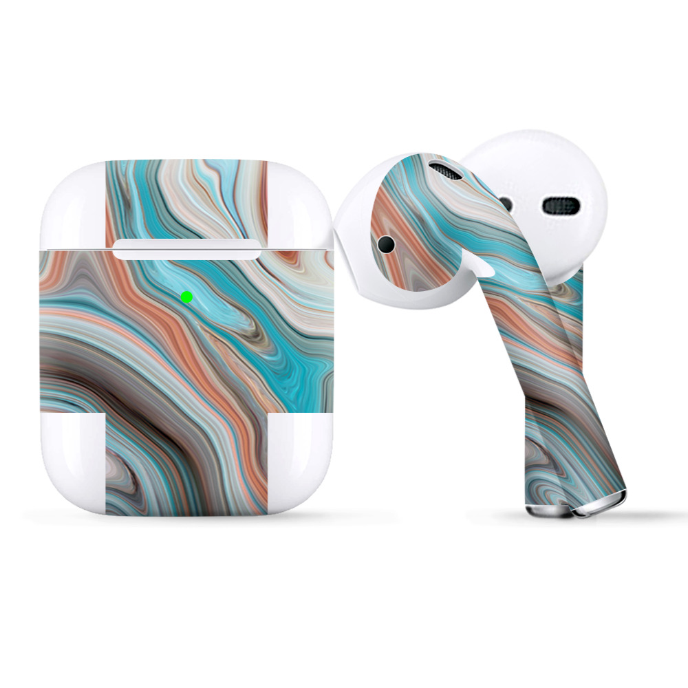 Skins Wraps Compatible For Apple Airpods  Teal Blue Brown Geode Stone Marble