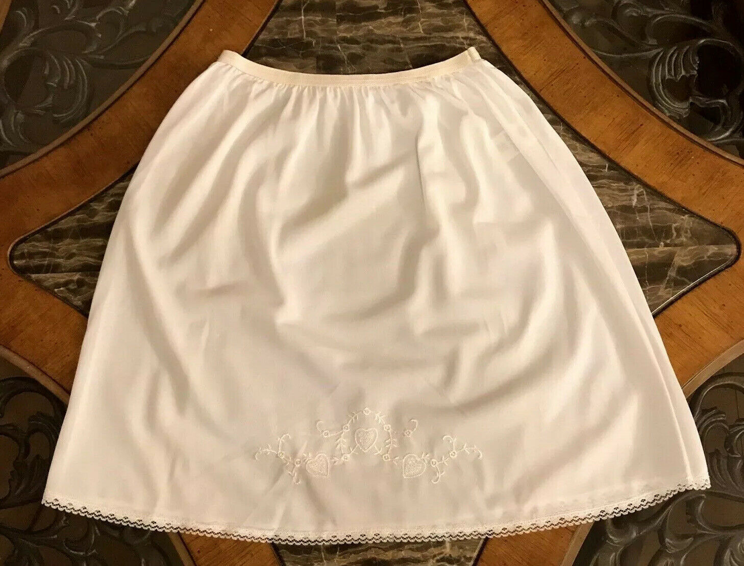 Vintage Half Slip Girls White Lace Loomcraft Nylon Embroidery 1980s New 10 / 12