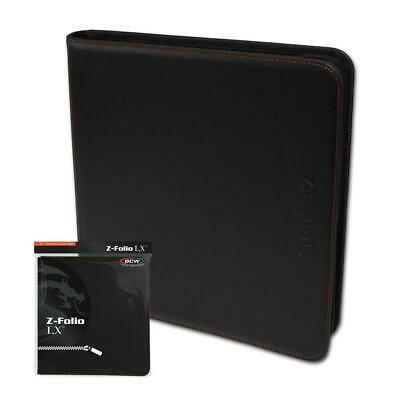 Bcw Black Gaming Card Z-folio Zippered Lx Leatherette Album With 12 Pocket Page