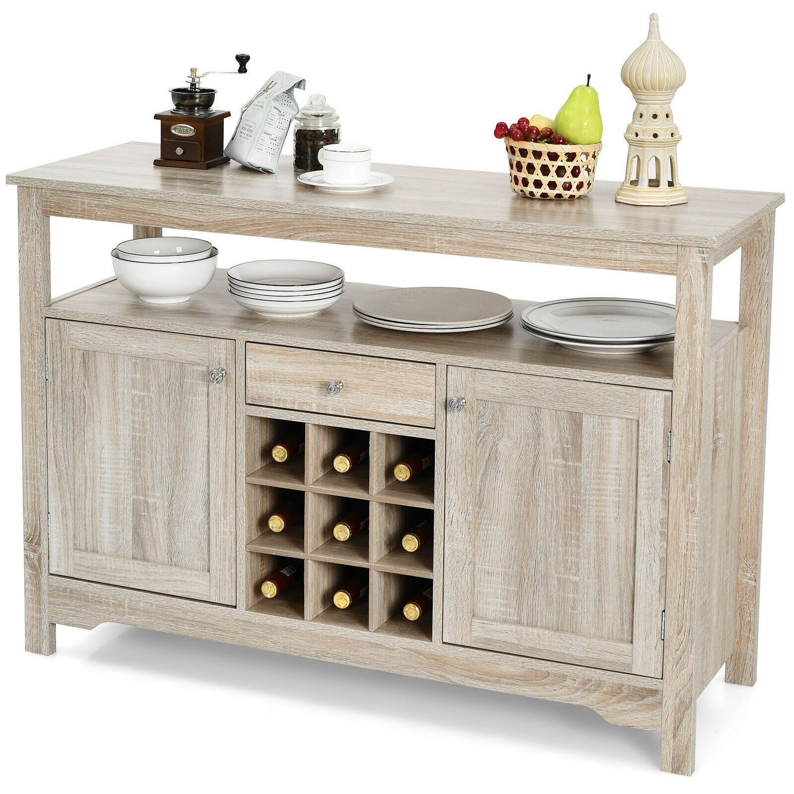 Buffet Server Sideboard Wine Cabinet Console Table Dining Room Shelf Grey