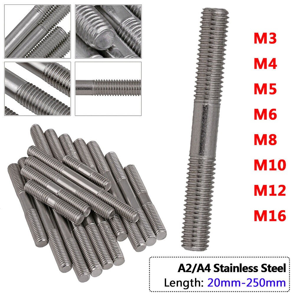 M3 - M16 Studs Screw Rod Threaded On Both Ends Bolts Gb901 A2 A4 Stainless Steel