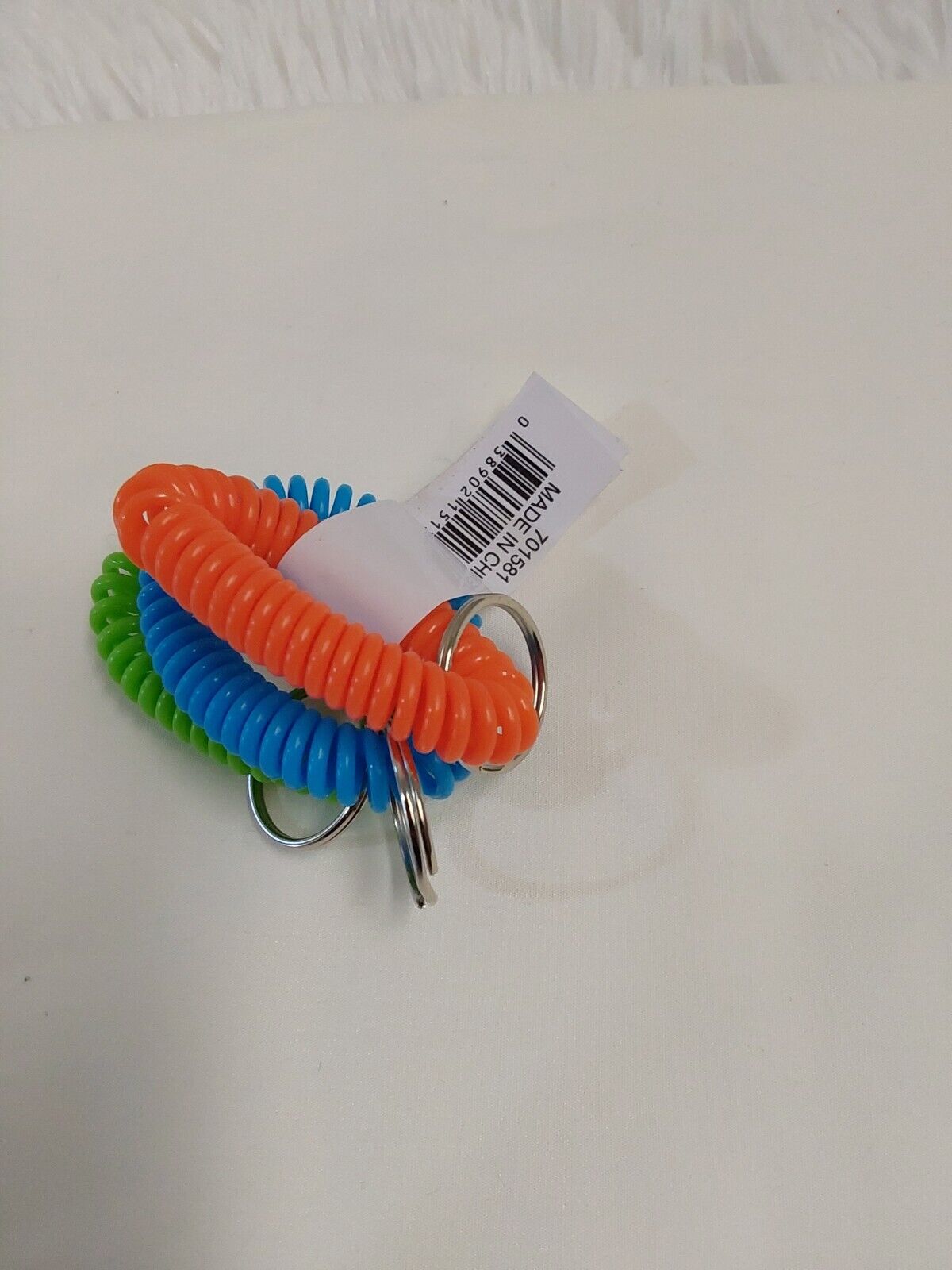 Spiral Wrist Stretchable Coil Key Holders 3-pieces Orange, Blue & Green Bnwt!
