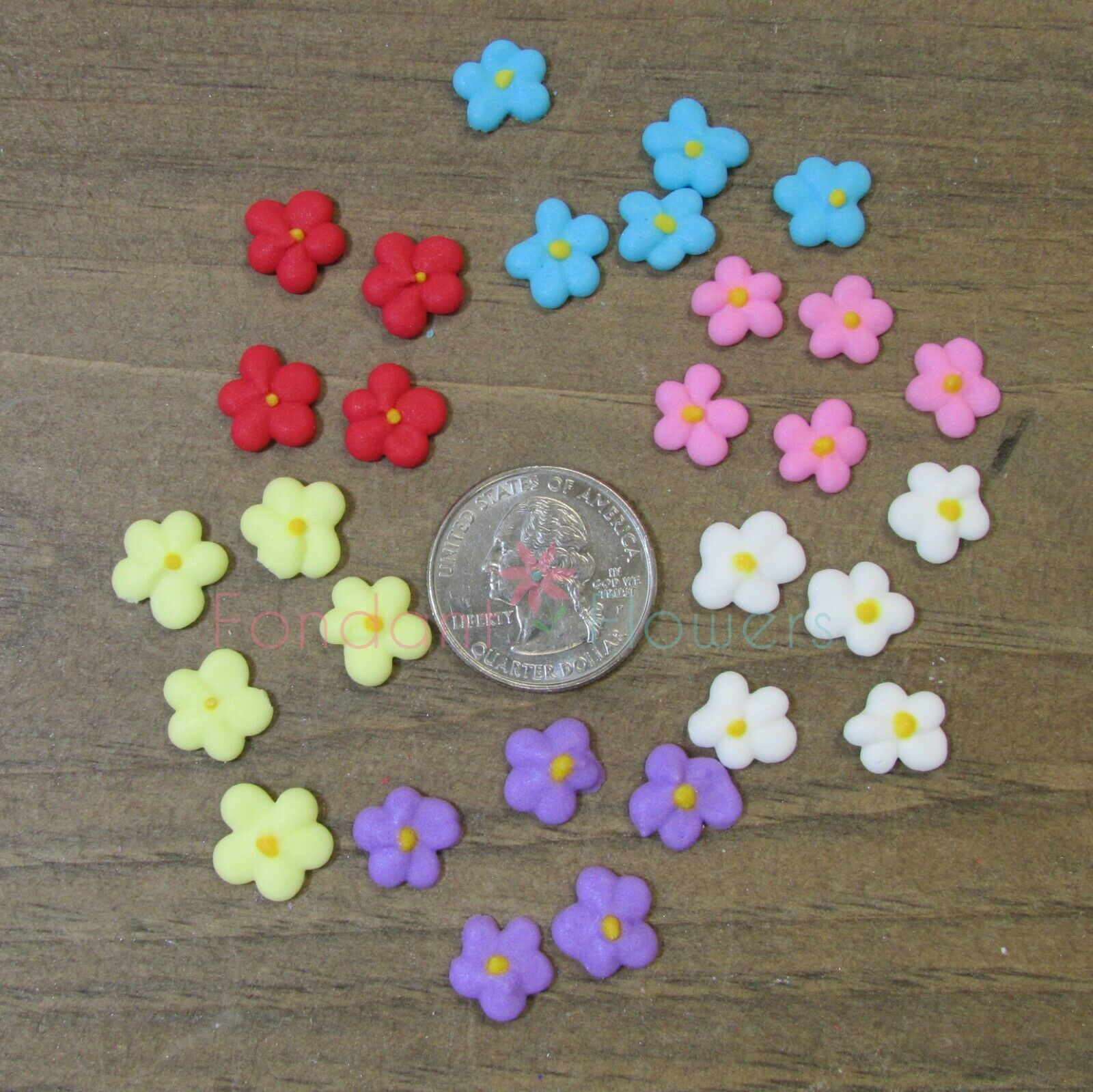 100 Royal Icing Mini Drop Flowers 3/8" For Cupcakes, Cake Pops