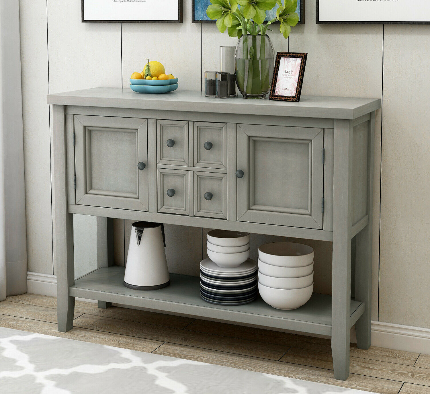 Antique Gray Cambridge Series Buffet Sideboard Console Table With Bottom Shelf