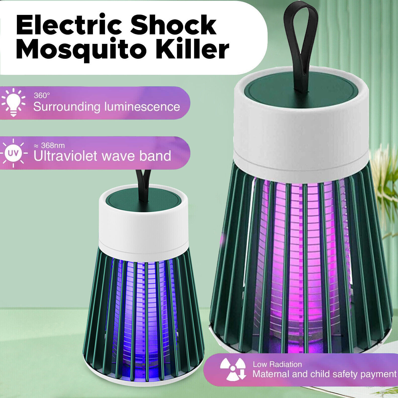 Buzzbgone Zapper - Portable Bug Zapper | Led Light Mosquito Killer | Green Color